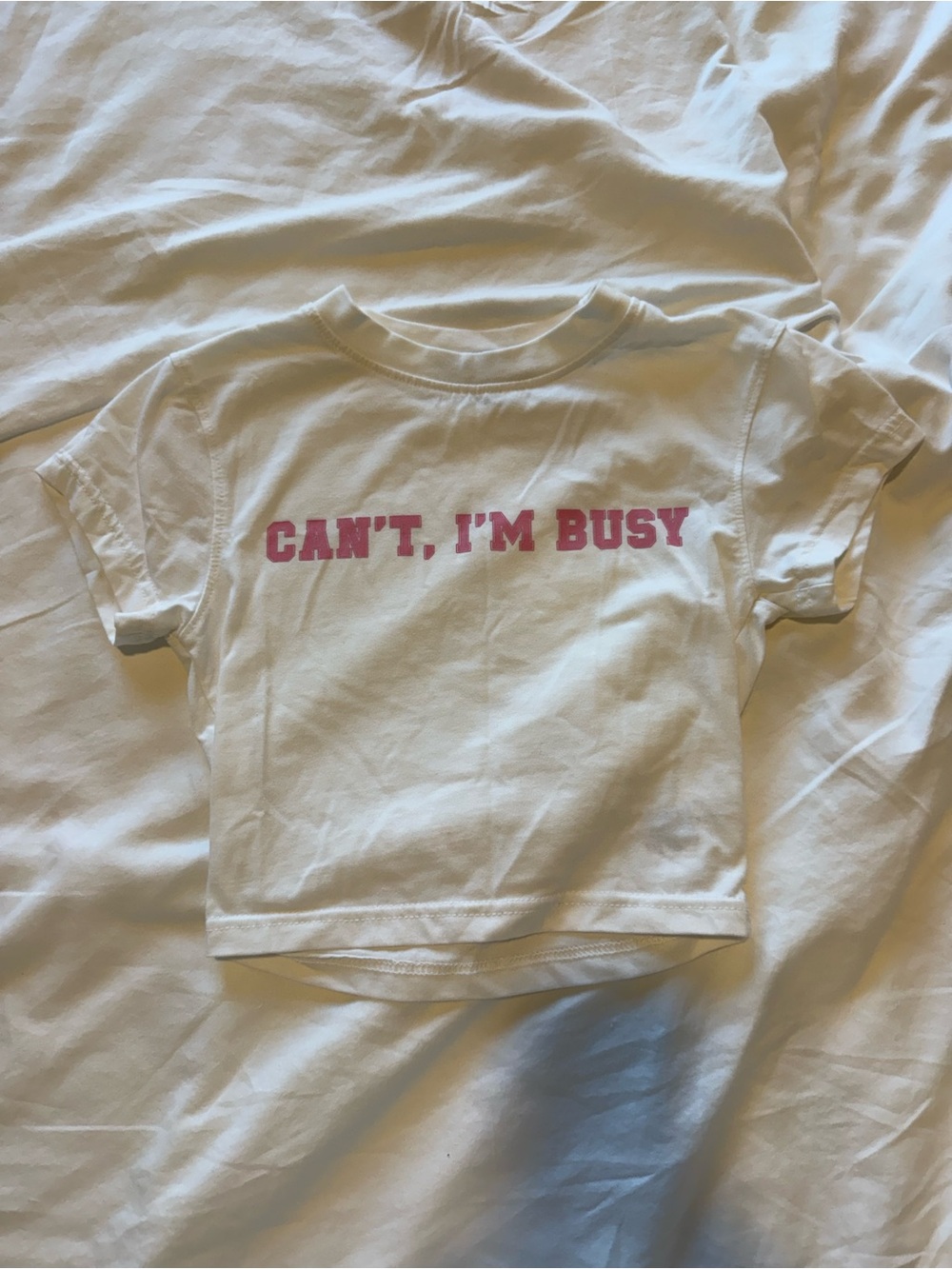 EGO White Short Sleeve Tee with Pink 'CAN'T, I'M BUSY' Slogan